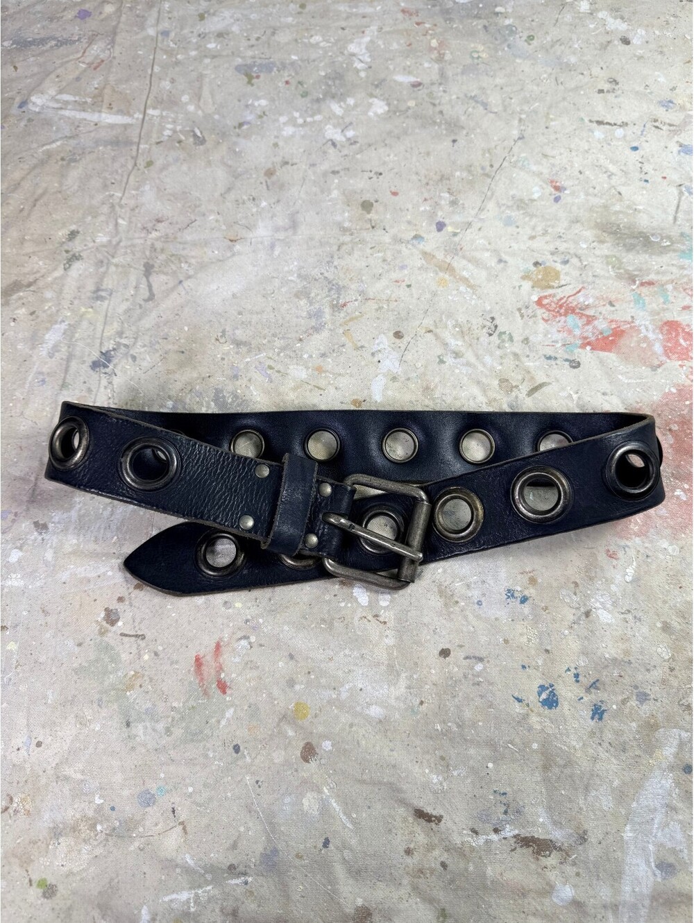 Club Monaco Judy Black Leather Grommet Belt Made in Italy S